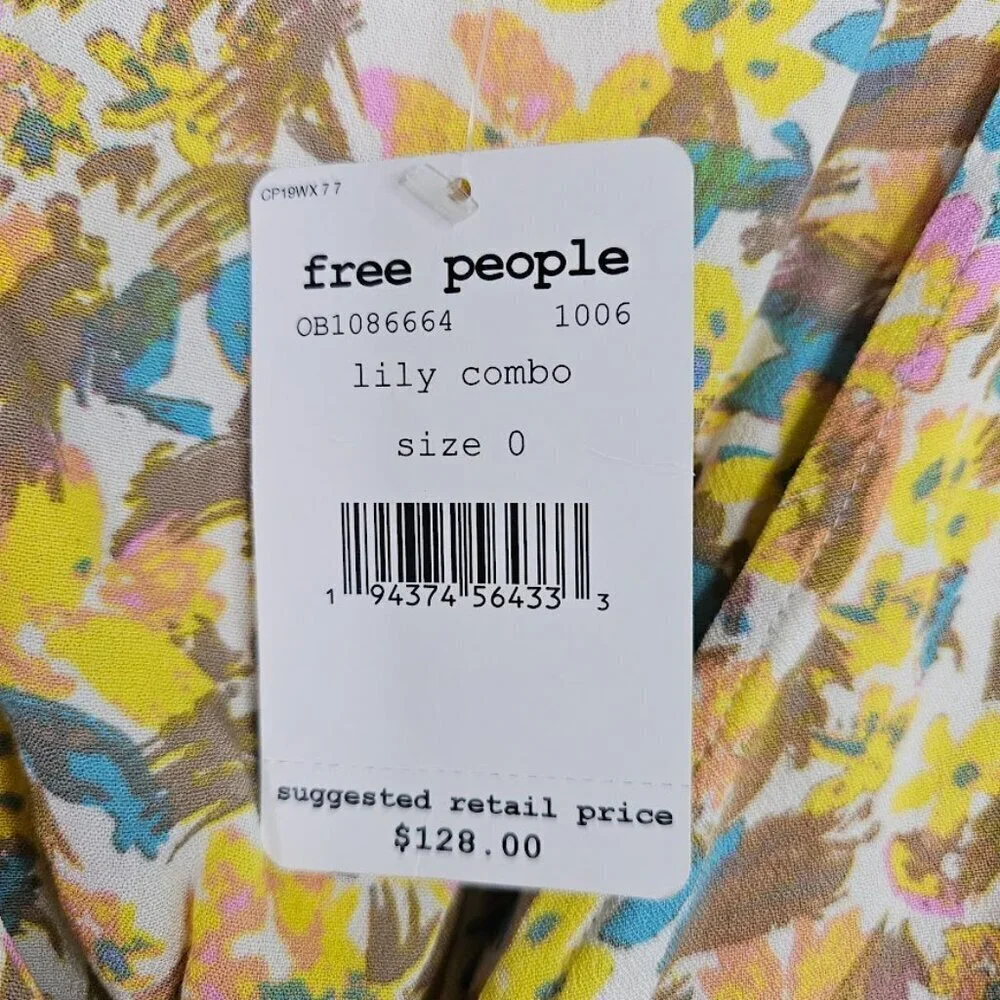 NWT FREE PEOPLE Forget Me Not Mini Dress size 0 XS LILY YELLOW BLUE PINK FLORAL - Picture 5 of 11